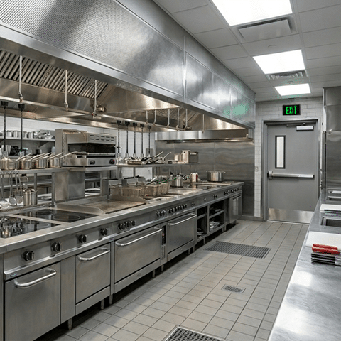 NSF Certified Fortezza Exit Sign in a commercial kitchen